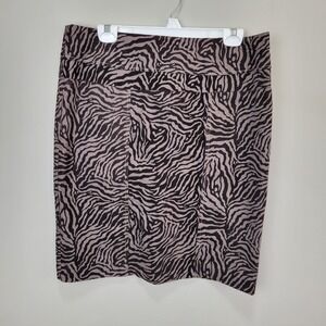 Robert Louis Flocked Zebra Print Taupe Back Slit Mini Skirt NWT Womens Size 12